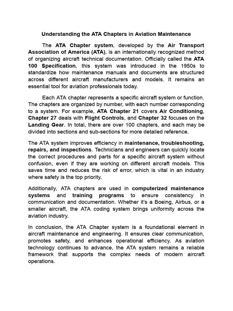 Understanding The ATA Chapters in Aviation Maintenance | PDF