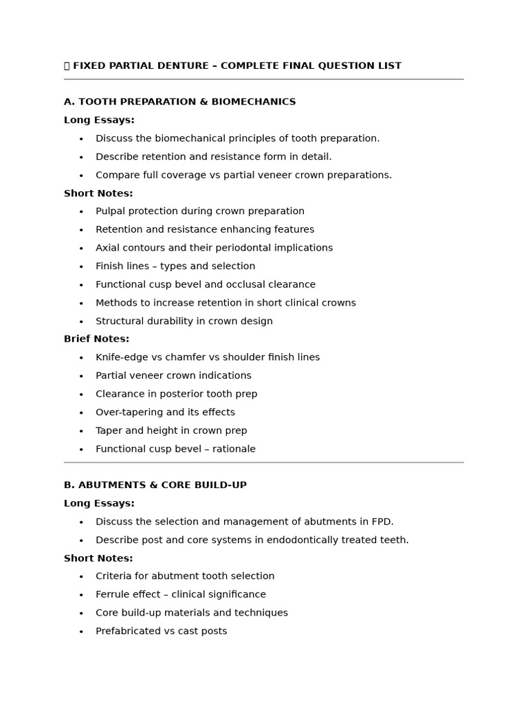 Fixed Partial Denture Preparation Guide | PDF | Mouth | Dentistry Branches