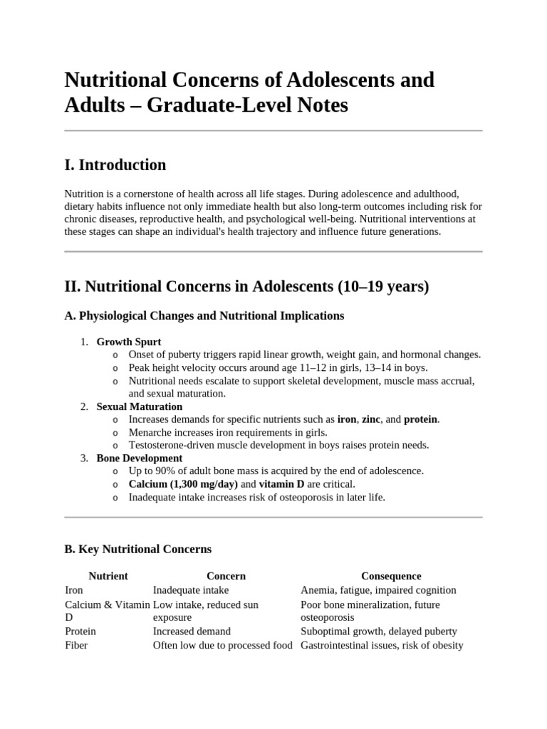 Nutritional Needs of Adolescents and Adults | PDF | Obesity | Human ...