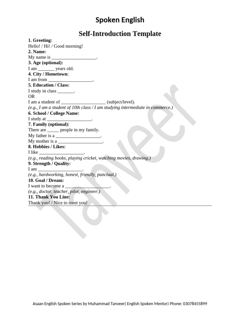 Class 1 Self-Introduction Guide | PDF