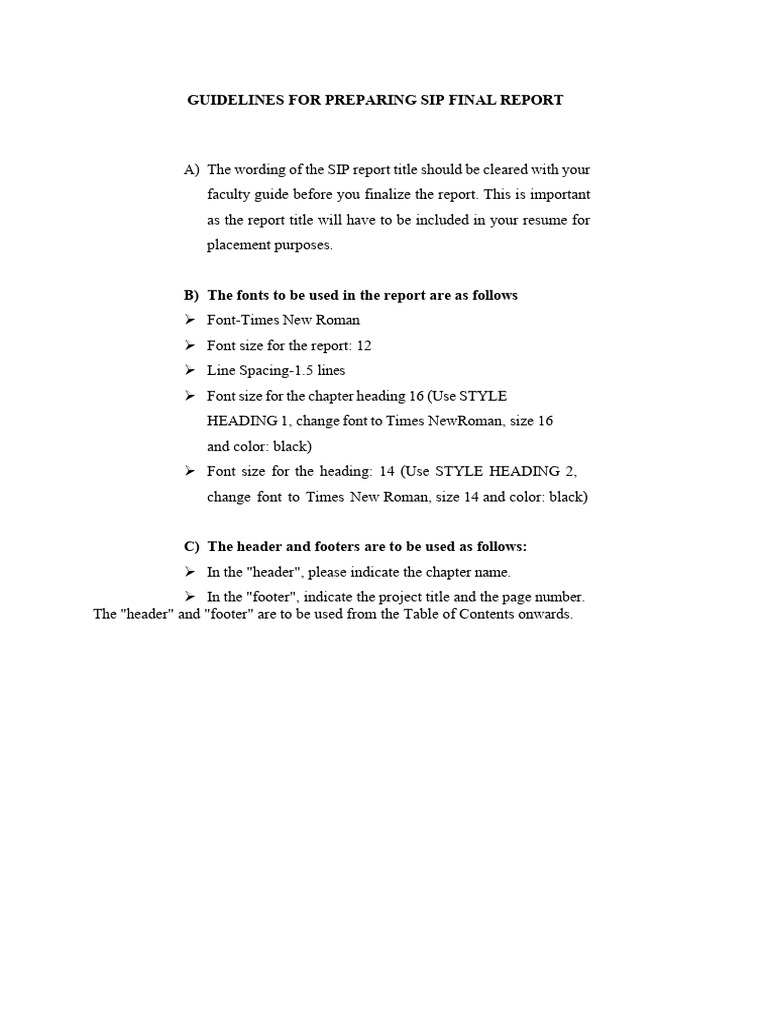 SIP Report Preparation Guidelines | PDF