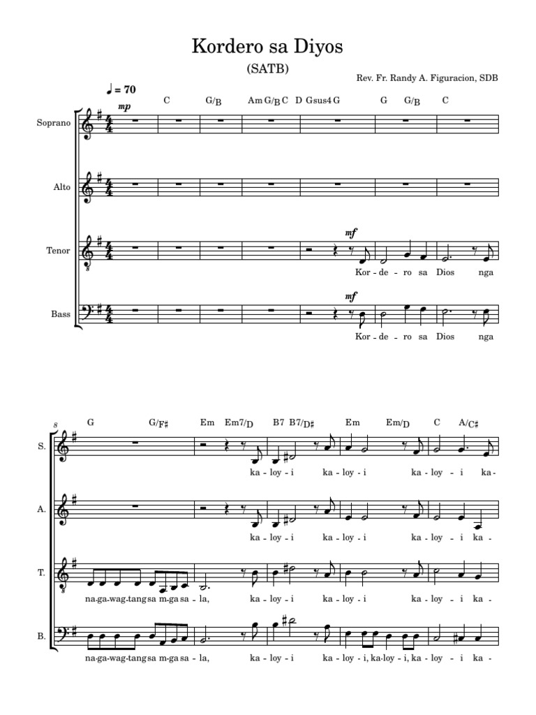 Kordero sa Diyos: Partitura SATB | PDF | Música vocal