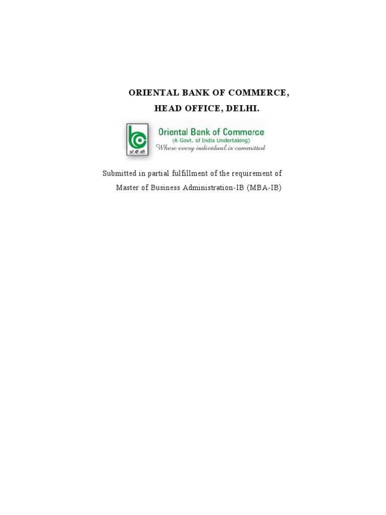 Oriental Bank of Commerce, Head Office, Delhi PDF Credit Risk Risk