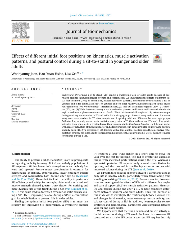 Foot Position Effects on Sit-to-Stand Kinematics | PDF | Human Leg ...