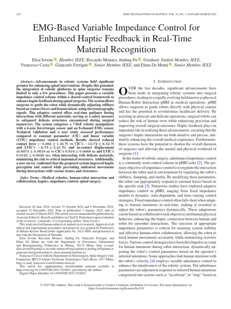 EMG-Based Variable Impedance Control For Enhanced Haptic Feedback in ...