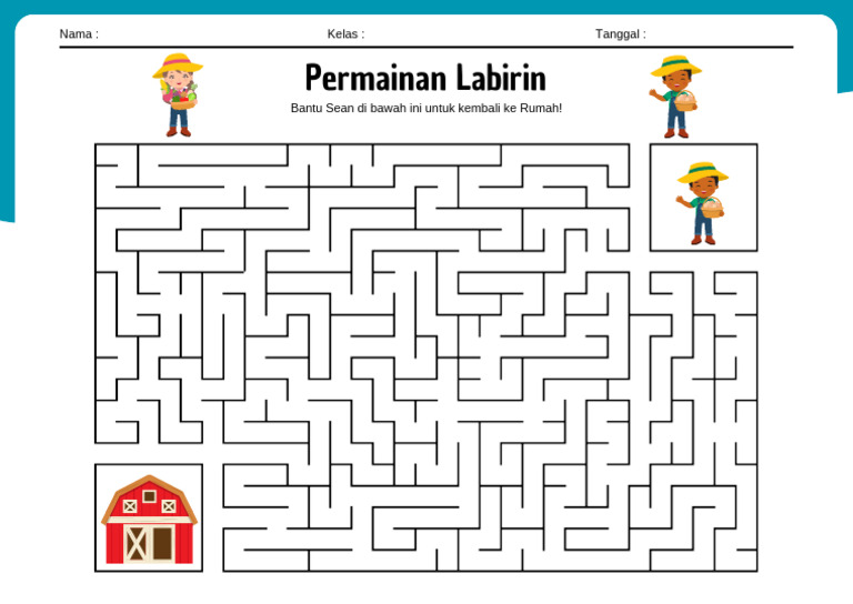 Permainan Labirin Lembar Kerja Putih Biru Ilustrasi | PDF