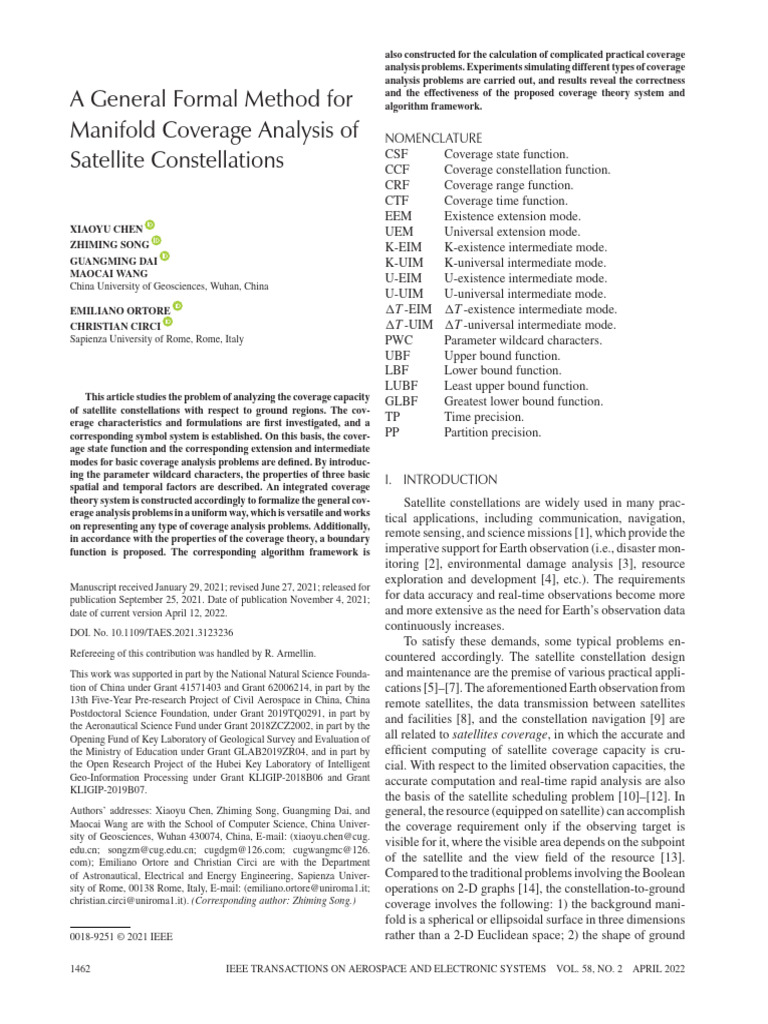 Manifold Coverage Analysis for Satellites | PDF | Function (Mathematics ...