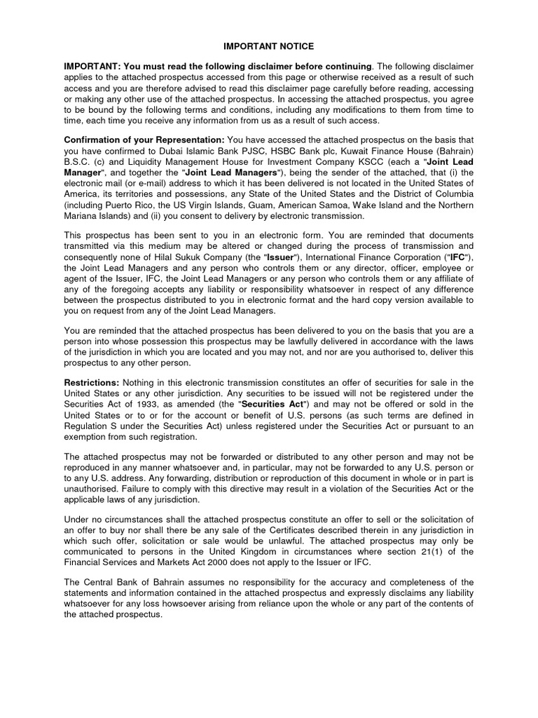 Prospectus Access and Disclaimer Notice | PDF | Securities (Finance ...