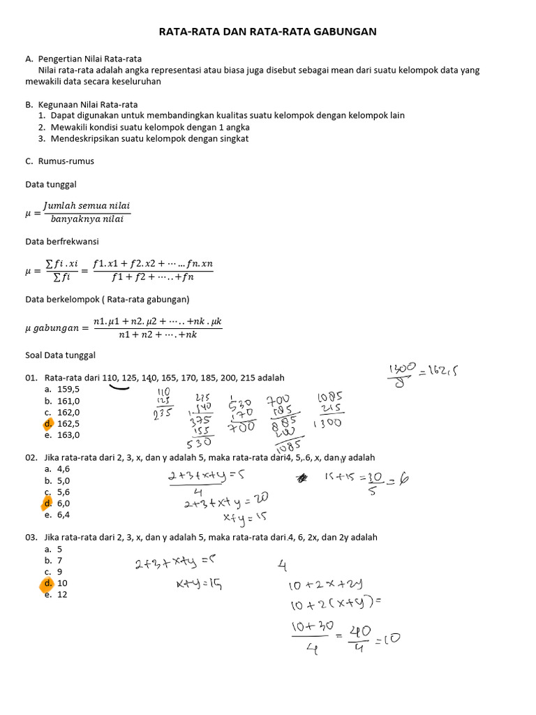 Rata-rata dan Rata-rata Gabungan dalam Statistik | PDF