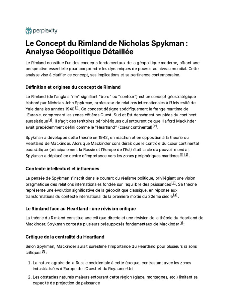 La Théorie du Rimland de Spykman | PDF | Géopolitique | Sécurité ...