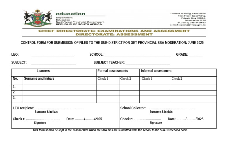 SBA File Submission Control Form | PDF