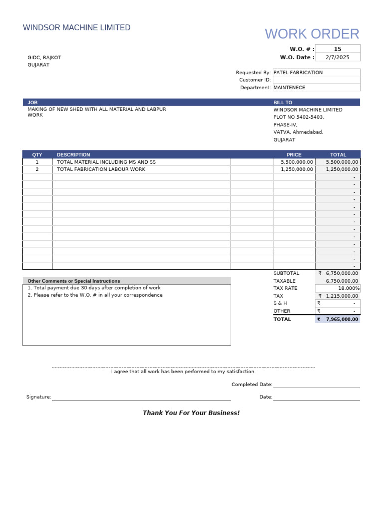 Work Order Template | PDF
