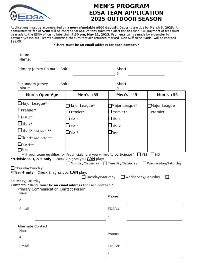 EDSA Men's Team Application 2025 | PDF