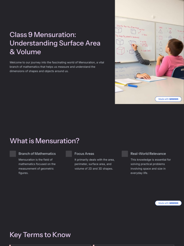 Class 9 Mensuration: Surface Area & Volume | PDF | Area | Volume