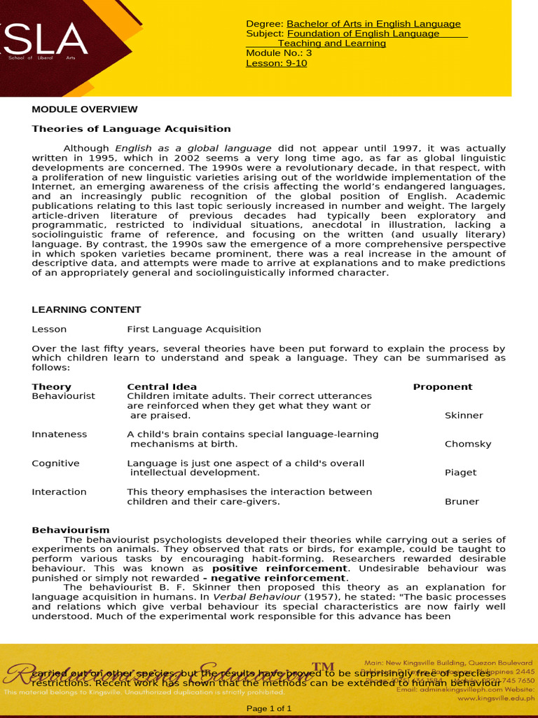 Module 3 Foundations of Eng Lang - Bael | PDF | Language Acquisition ...