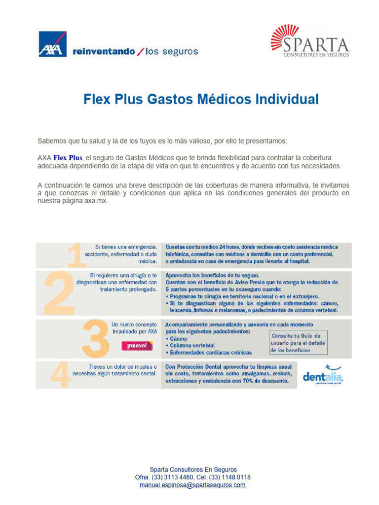1carta Producto AXA Flex Plus GMM | PDF | Hospital | Póliza de seguros