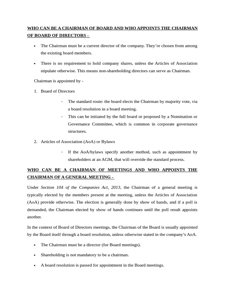 Chairman Appointment Guidelines | PDF | Articles Of Association | Board ...