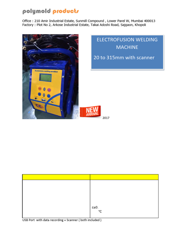 Electrofusion Welding Machine Specs | PDF