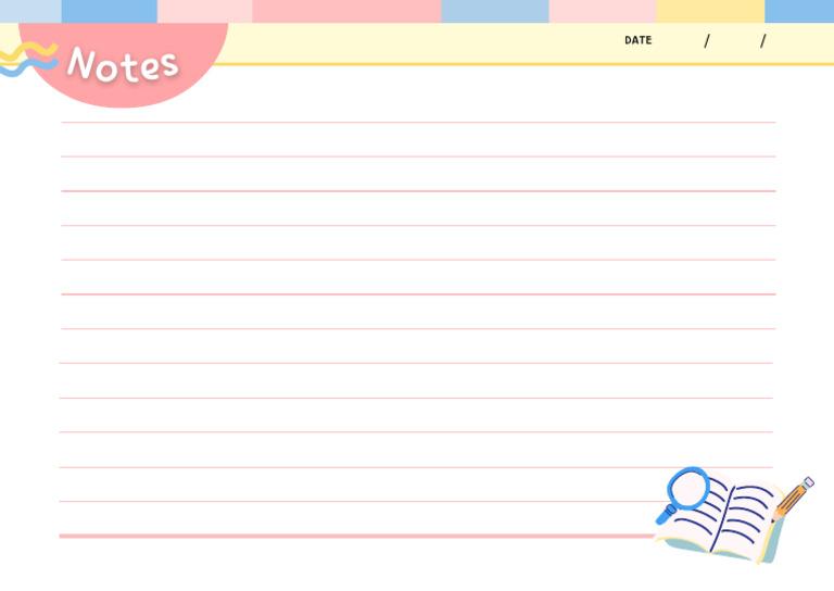 Pink Colorful Pastel Cute Lined A4 Blank Notes Document | PDF