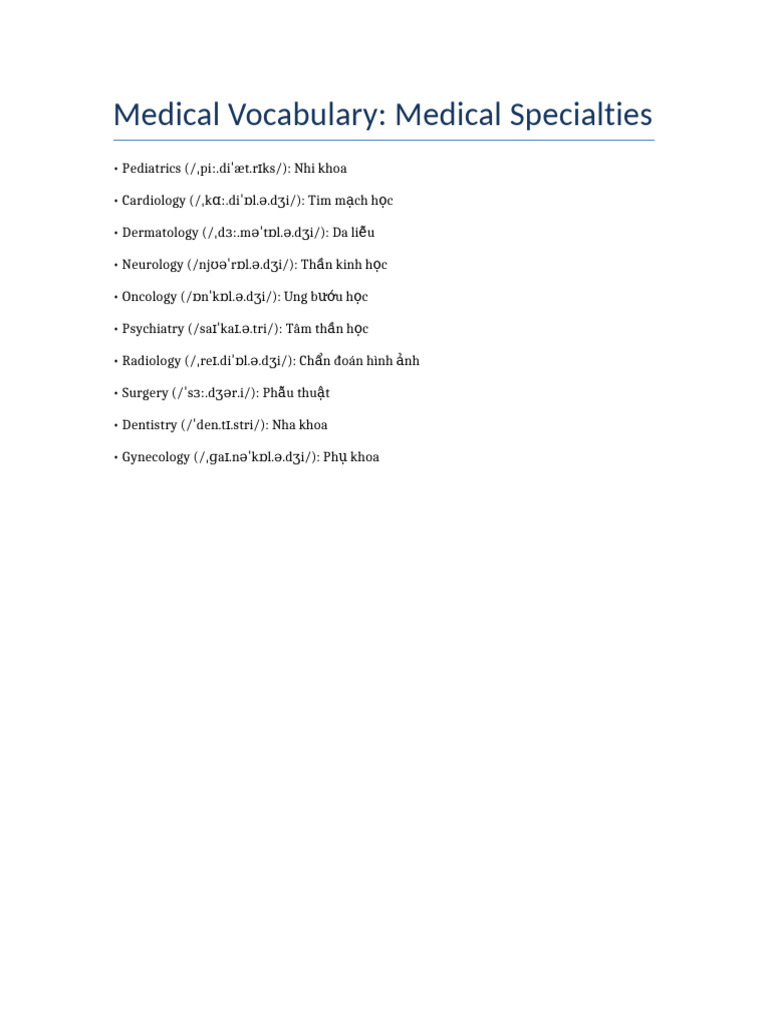 Medical Specialties | PDF