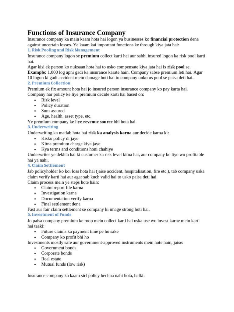 Functions of Insurance Companies Explained | PDF | Insurance | Life ...