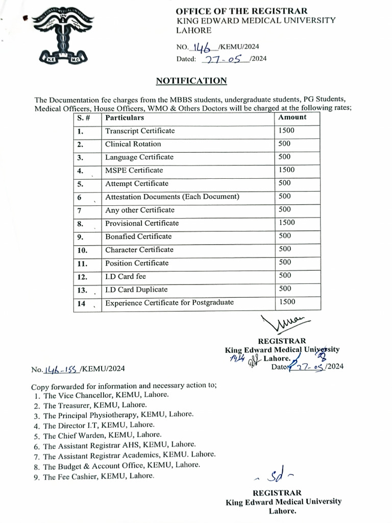 Documentation Fee Charges for All Students | PDF