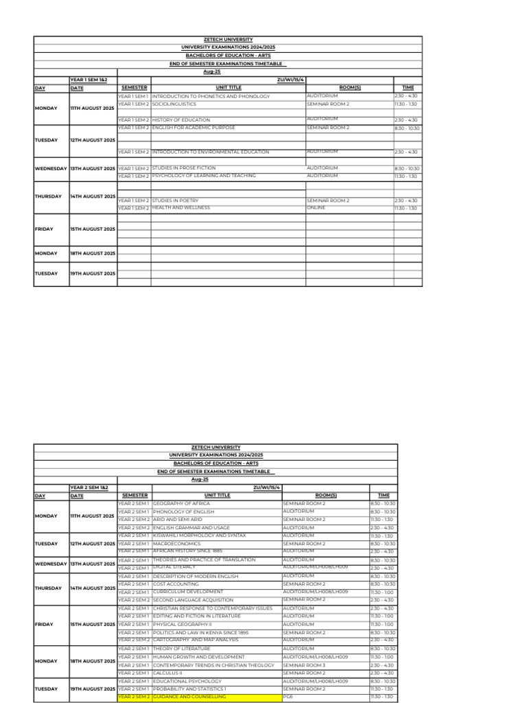Zetech University 2025 Exam Timetable | PDF | Academic Term | Computer ...