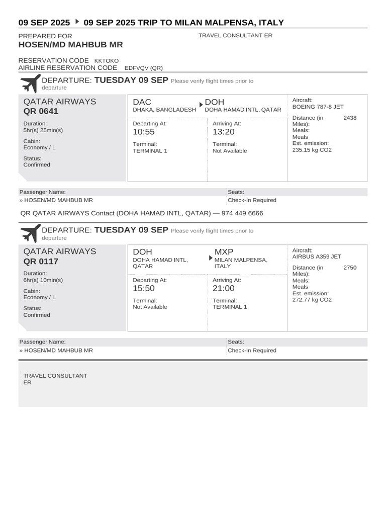 Flight Itinerary for Md Mahbub Hosen | PDF | Civil Aircraft | Airlines