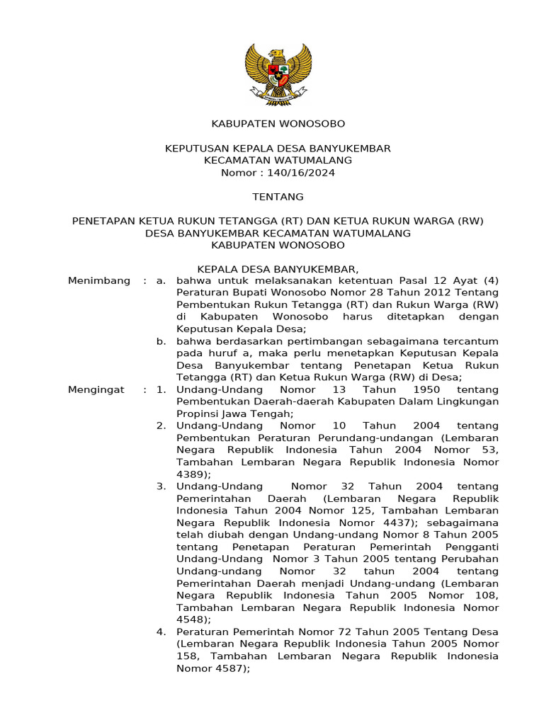 SK Pengangkatan Ketua RT-RW Desa Mutisari Th. 2024 | PDF