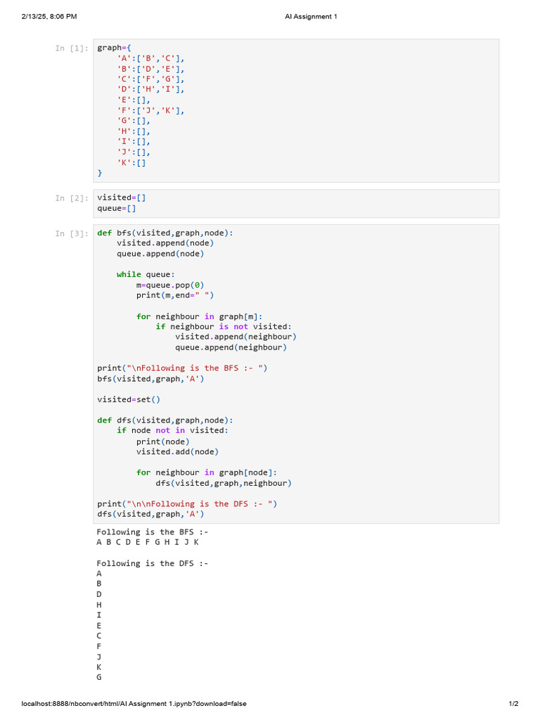 BFS and DFS Implementation in Python | PDF