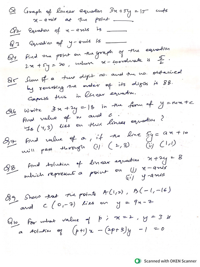 Linear Equation Class 9 | PDF