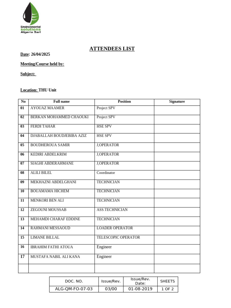 Attendees List for Meeting on 26/04/2025 | PDF
