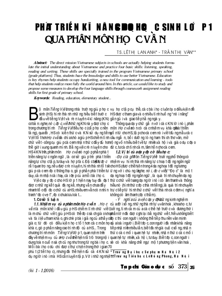 12phat Trien Ki Nang Doc Cho Hoc Sinh Lop 1 Qua Phan Mon Hoc Van | PDF