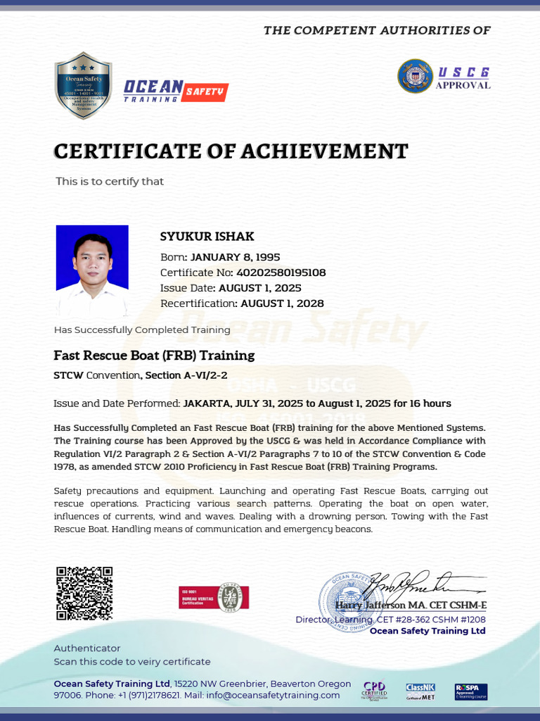 Fast Rescue Boat Training Certificate | PDF