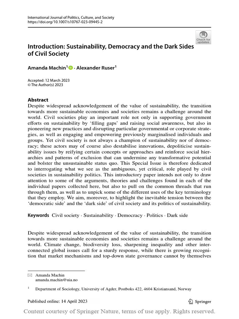 Introduction Sustainability Democracy and The Dark | PDF ...