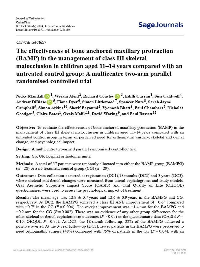 Efficacy of BAMP for Class III Malocclusion | PDF | Orthodontics