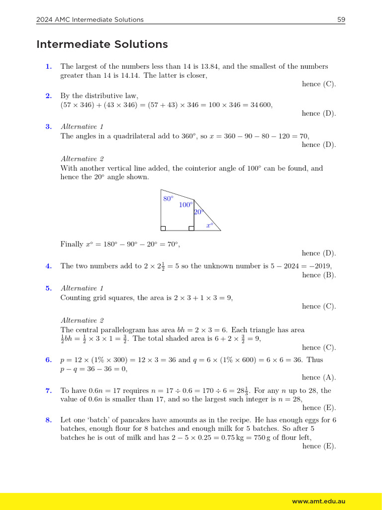 2024 AMC Intermediate Solutions | PDF | Area | Elementary Mathematics