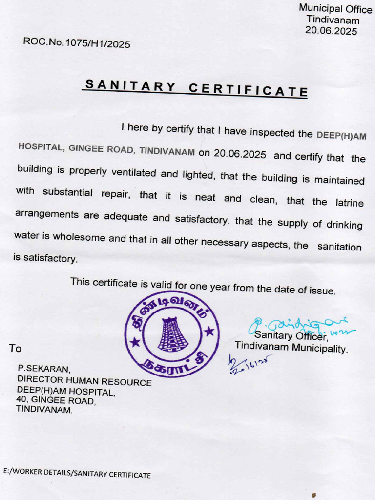Sanitary Certificate | PDF