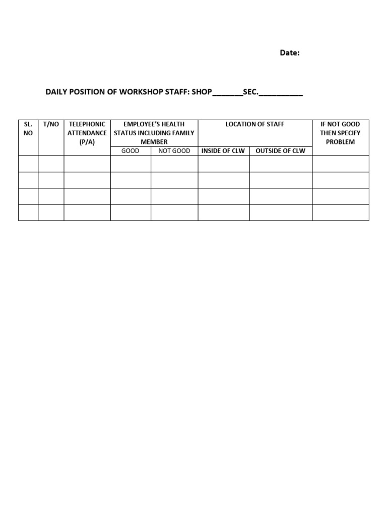 Daily Position of Workshop Staff | PDF