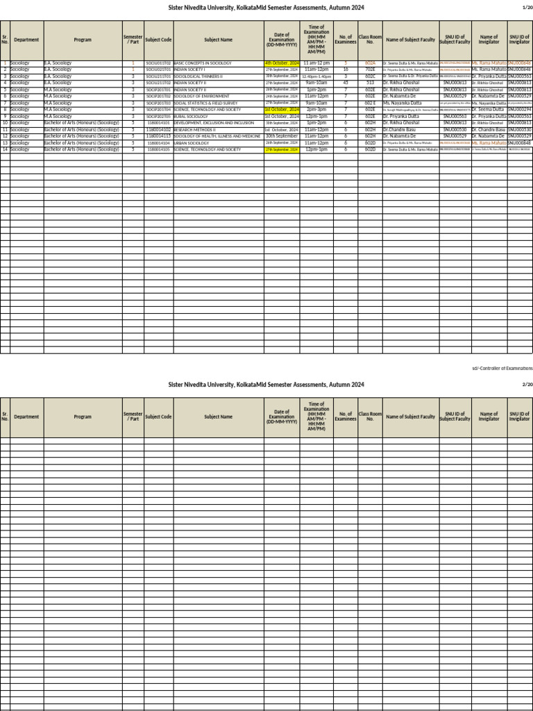 Autumn 2024 - Msa - Schedule - Format - Sociology Final - Revised | PDF ...