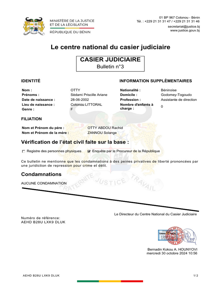 Bulletin n°3 du casier judiciaire OTTY | PDF | Justice | Crime et violence