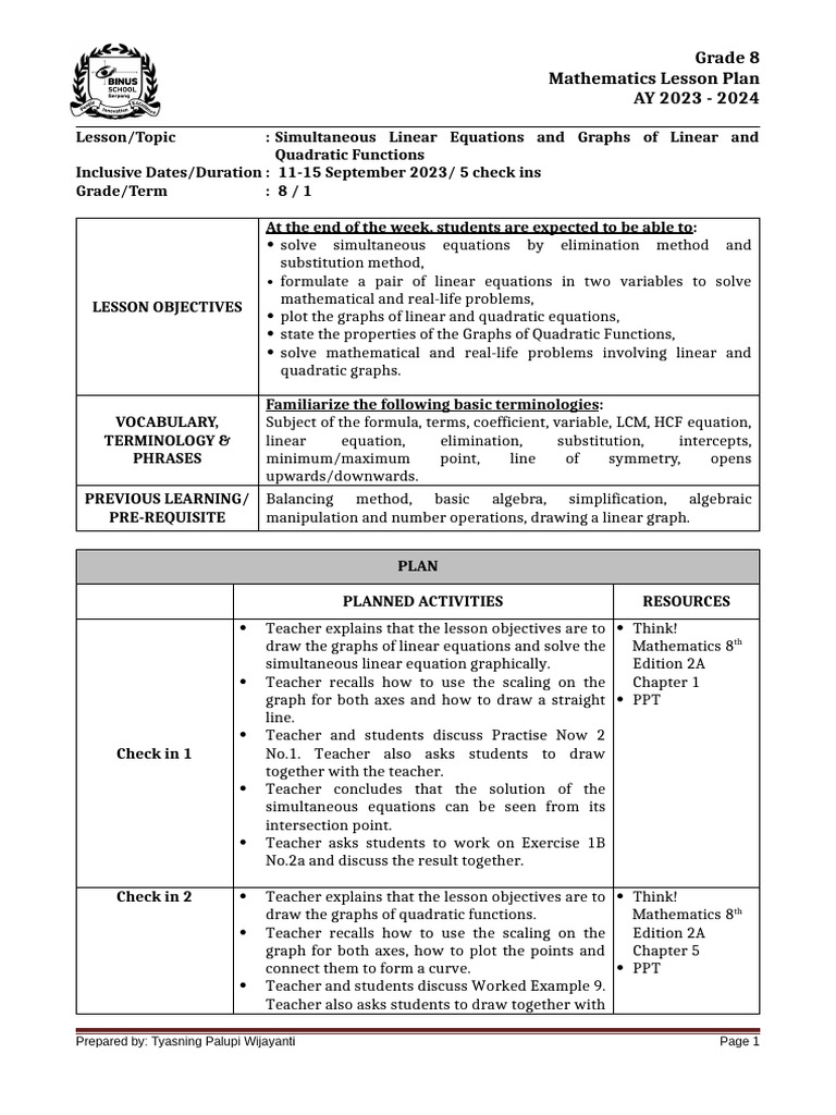 Grade 8 Math: Linear & Quadratic Equations | PDF | Equations | Algebra