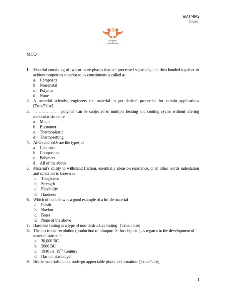 Material Science MCQ Practice | PDF