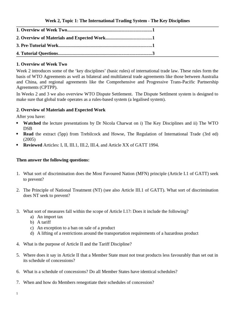 2023 WTO Key Disciplines | PDF | World Trade Organization | Most ...