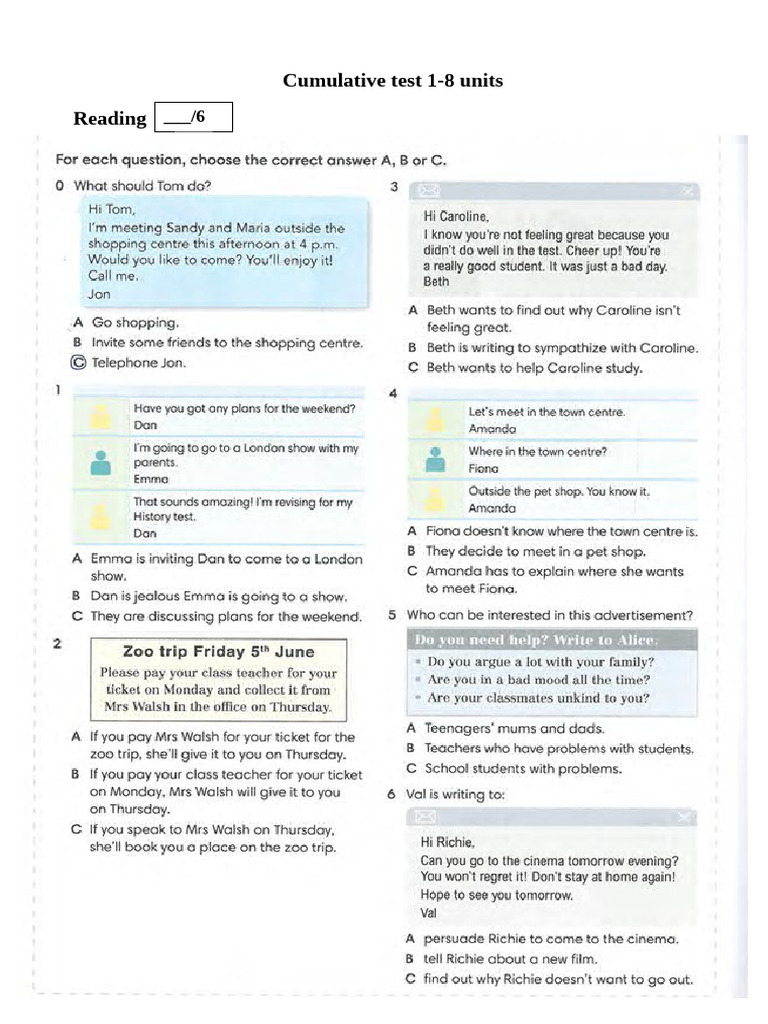 Cumulative Test 1-8 Go Getter | PDF | Languages | Foreign Language Studies