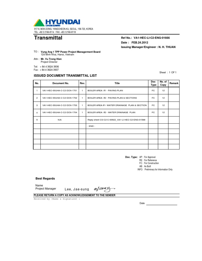 Document Transmittal for Vung Ang TPP | PDF | Technology & Engineering