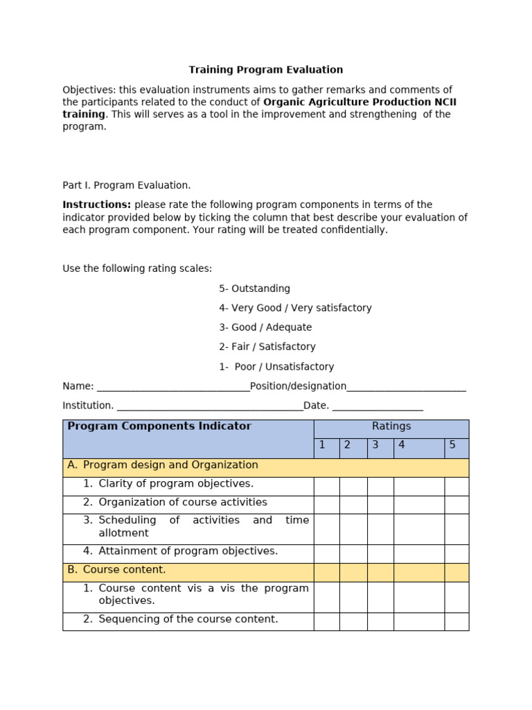 Organic Agriculture Training Evaluation | PDF