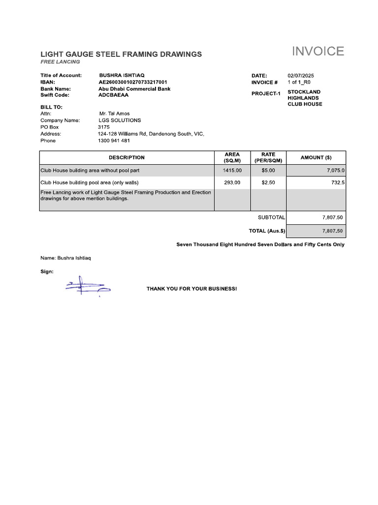 Club House Invoice 020725 | PDF