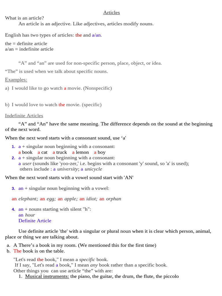 Understanding Articles in English Grammar | PDF | Grammatical Number | Noun