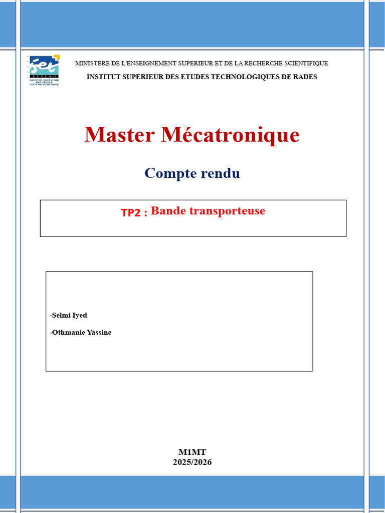 Compte Rendu TP Bande Transporteuse M1MT | PDF | Friction | Biens ...